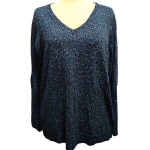 Amazon Essentials XL Navy Blue Leopard Print Sweater V Neck Long Sleeve Pullover